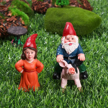 Άτακτο μικροσκοπικό ειδώλιο νάνου ιππασίας γουρουνάκι Gnome Γυναικείο άγαλμα καλικάντζαρο Νεράιδα Διακοσμήσεις κήπου Μικροτοπία Χειροτεχνίας Δώρο