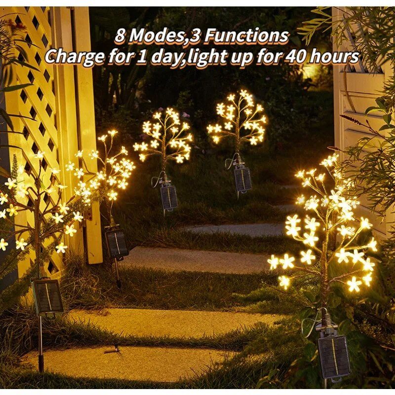 Cherry Blossom Solar Lawn Lights LED Φωτάκια γκαζόν Εξωτερικό αδιάβροχο ηλιακό φως Χριστουγεννιάτικη διακόσμηση Κήπος Γάμου