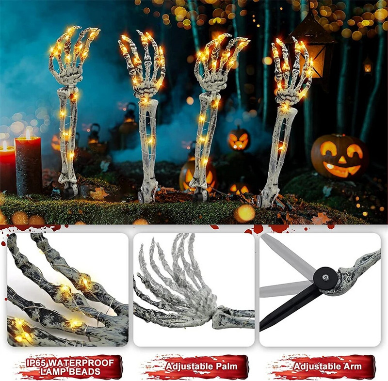 1 pāris 40 LEDs Halovīni Skelets Spoku Rokas Lampas Dārza Spoku Rokas Gaismas Ziemassvētkiem Jaungada brīvdienu ballītei Terases Mājas Interjers