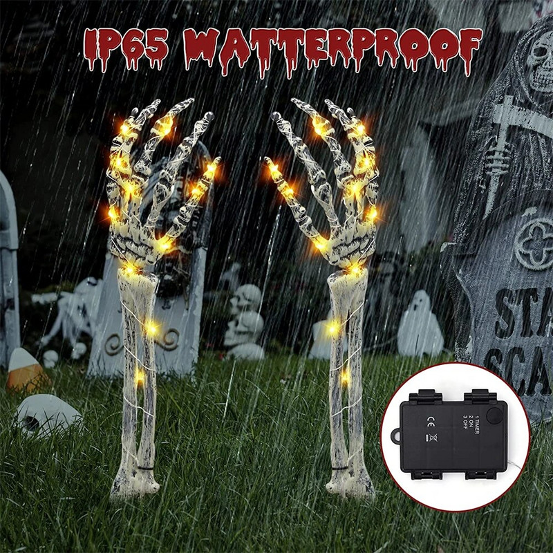 1 pāris 40 LEDs Halovīni Skelets Spoku Rokas Lampas Dārza Spoku Rokas Gaismas Ziemassvētkiem Jaungada brīvdienu ballītei Terases Mājas Interjers