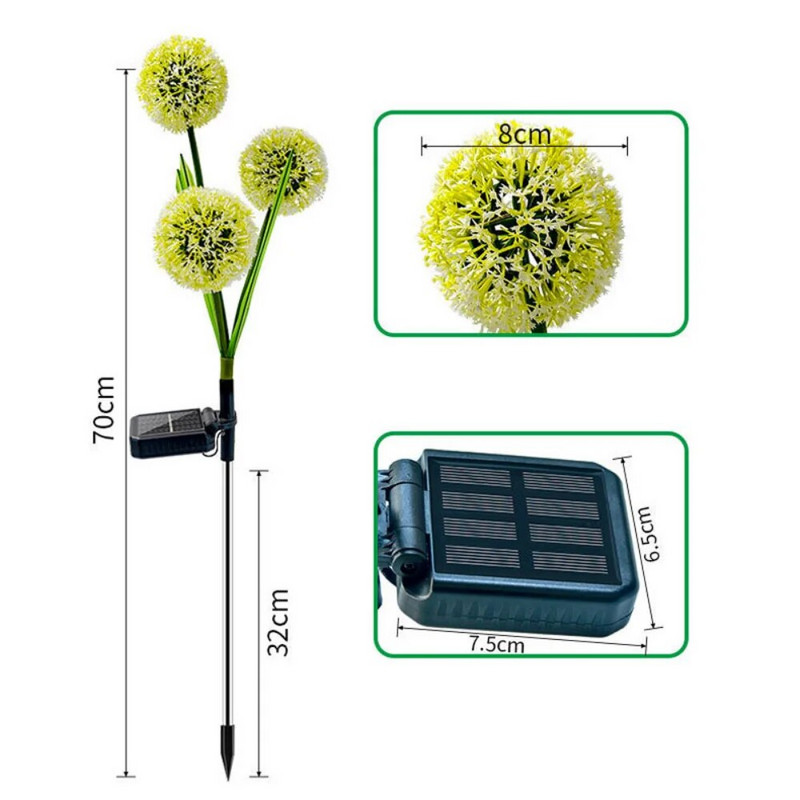 1/3 Head Dandelion Flower Solar Led Light Λάμπες εξωτερικού χώρου κήπου για γκαζόν για Garden Street Lawn Stakes Fairy Lamps Yard Solar Lights
