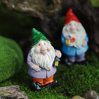 2PCS Многоцветни мини фигурки на гноми Десктоп Декорация на приказна градина Карикатура Gnomes Статуетка Мох Терариум Микро пейзаж