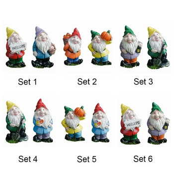 2PCS Многоцветни мини фигурки на гноми Десктоп Декорация на приказна градина Карикатура Gnomes Статуетка Мох Терариум Микро пейзаж