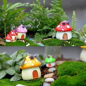 Смола Mini Mushroom House Миниатюрни градински аксесоари Цветен микро пейзаж Приказна градина Миниатюри Декорации Занаят