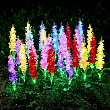 2PCS Симулация на виолетови цветя Светлина LED слънчева лампа за морава Водоустойчиви светлини за цветя за домашна градина Пейзажна декорация