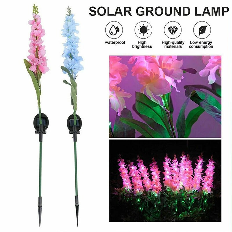 2 vnt. imitacinės violetinės gėlės Šviesos LED saulės vejos lempos vandeniui atsparios gėlių lempos, skirtos namų sodo kraštovaizdžio dekoravimui