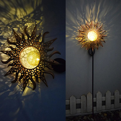 Saulės LED šviestuvai Liepsnos šviesa IP65 Neperšlampama Retro geležies sodo vejos lempa Lauko sodo kraštovaizdžio apdaila Saulės mėnulio grindų lempa