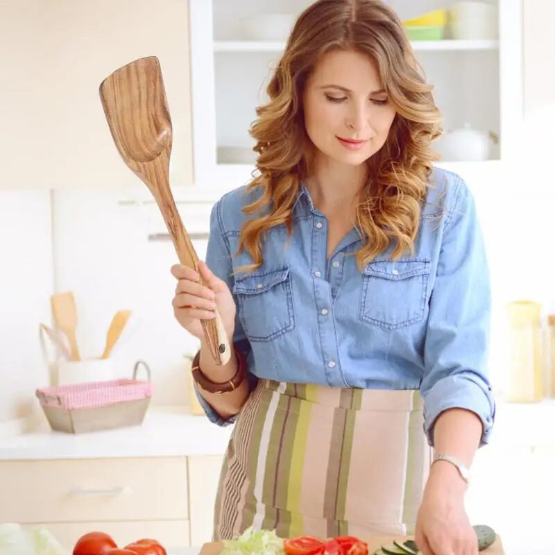 Fa edények konyhai főzéshez Fa spatula hőálló lapát főzőkanál Natúr konyhalapát sütéshez