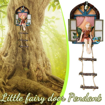 Fairy House Tree Κρεμαστό ειδώλιο Παράθυρο Καθιστικό Fairy Ladder Ρητίνη Craft Άγαλμα Εξωτερικό Στολίδι για Διακόσμηση Τέχνης στην αυλή του σπιτιού στον κήπο
