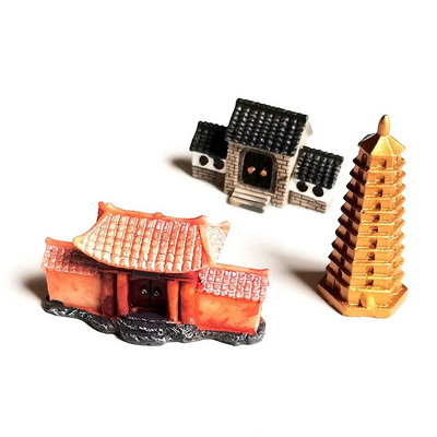 Ķīniešu antīka mini māja Retro ēka Mikro pasaku dārza figūriņas Miniatūras/terārijs vintage mājas dekori, rotājumi, paši izveidojiet