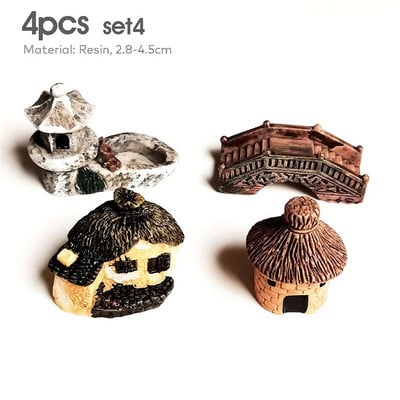 Ķīniešu antīka mini māja Retro ēka Mikro pasaku dārza figūriņas Miniatūras/terārijs vintage mājas dekori, rotājumi, paši izveidojiet