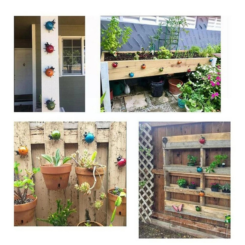 Mini metāla mārīte vaboles žoga pakaramais pie sienas piekarināms ornaments statuja āra terases dārza figūriņas skulptūra mājas dekorēšanai