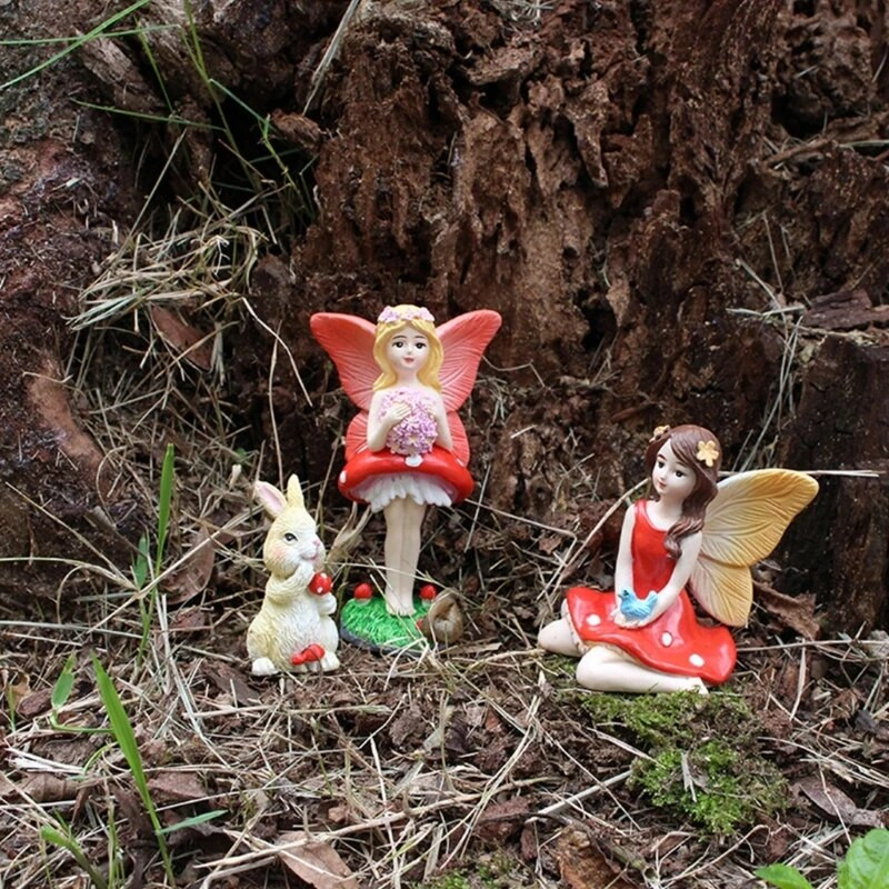 3db/szett Mini Tündér Nyúl figurák Gyanta Kert Tündérek Művészetek Szobor Kültéri Kert Udvar Gyep dekoráció Miniatűr szobrok