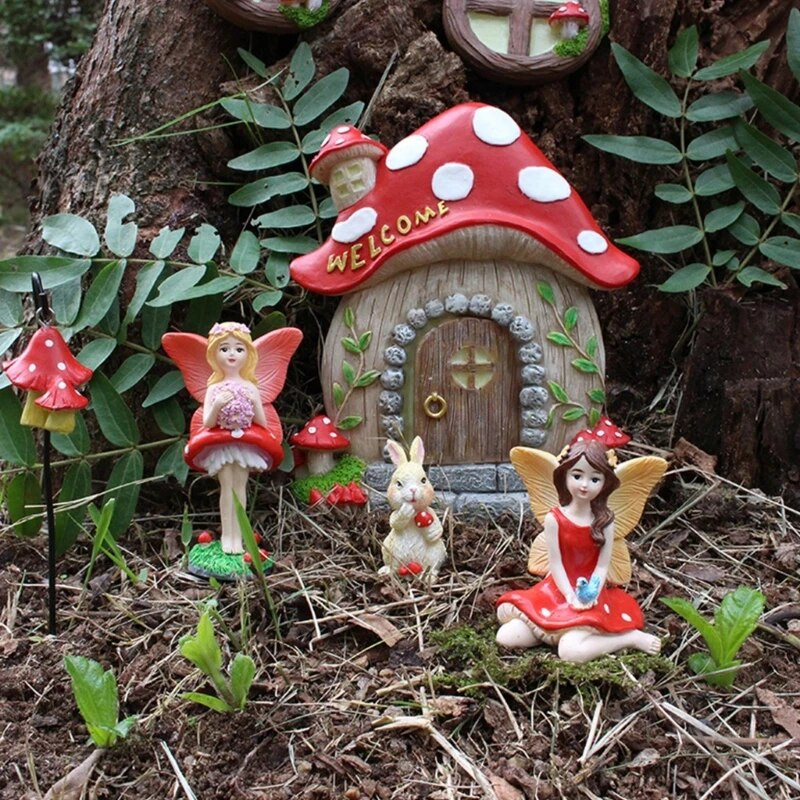 3db/szett Mini Tündér Nyúl figurák Gyanta Kert Tündérek Művészetek Szobor Kültéri Kert Udvar Gyep dekoráció Miniatűr szobrok