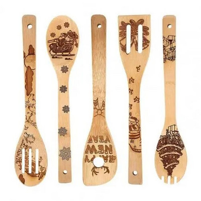 5 vnt. kepimo šaukštas, storas, karščiui atsparus bambuko nelipnus kastuvo rinkinys virtuvei