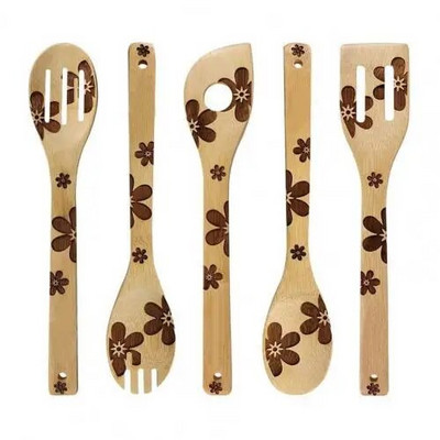 5 vnt. kepimo šaukštas, storas, karščiui atsparus bambuko nelipnus kastuvo rinkinys virtuvei