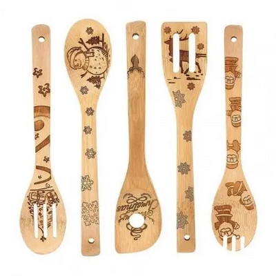 5 vnt. kepimo šaukštas, storas, karščiui atsparus bambuko nelipnus kastuvo rinkinys virtuvei