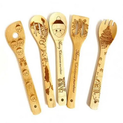 5 vnt. kepimo šaukštas, storas, karščiui atsparus bambuko nelipnus kastuvo rinkinys virtuvei