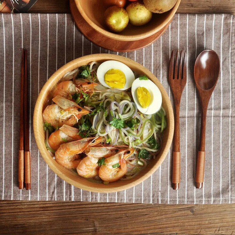 3 gab. Galda trauki Dabīga koka trauki Karote Irbulīši Dakša Vakariņas Pārnēsājami trauki Graudu mājsaimniecības virtuves galda piederumu komplekts