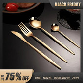 24gb zelta trauku komplekts nerūsējošā tērauda steiks nazis dakša kafijas karote tējkarote trauki trauku mazgājamajā mašīnā drošs virtuves galds