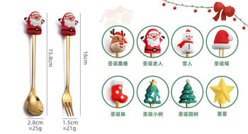 6/4/2PCS Коледен подарък Glod Spoon Fork Set Elk Christmas Tree Decoration Dessert Coop Fruit Fork Coffee Spoon Set прибори