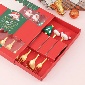 6/4/2PCS Коледен подарък Glod Spoon Fork Set Elk Christmas Tree Decoration Dessert Coop Fruit Fork Coffee Spoon Set прибори