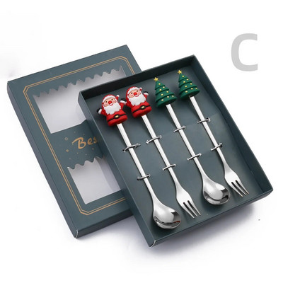 6/4/2 vnt Kalėdų dovanų Glod šaukštų šakučių rinkinys Briedžio eglutės puošmena Desertas Samtelis Vaisių Šakutė Kavos šaukštų Stalo įrankių rinkinys