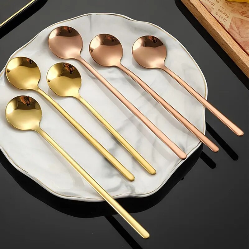 12 gabalu zelta kausu karotes trauku komplekts nerūsējošā tērauda karotes kafijas karotes trauku komplekts brīvdienu virtuves trauku komplekts, dāvana