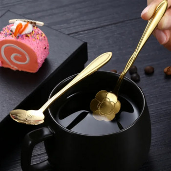 8Pcs Комплект лъжици за цветя Малка чаена лъжичка Лъжица за кафе Сладка лъжица за десерт за сладолед Сребърна златна лъжица от неръждаема стомана за кафе и чай