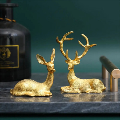 1Pora briedžio elnio statula Vintažinis šiaurietiškas ornamentas meno figūrėlė geležinė auksinė rankdarbių nuotraukų rekvizitai Namų stalo dekoravimas