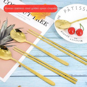 Set od 2 zlatne žlice i štapića od nehrđajućeg čelika (puni ravni štapići) Set posuđa