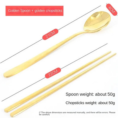 Set od 2 zlatne žlice i štapića od nehrđajućeg čelika (puni ravni štapići) Set posuđa