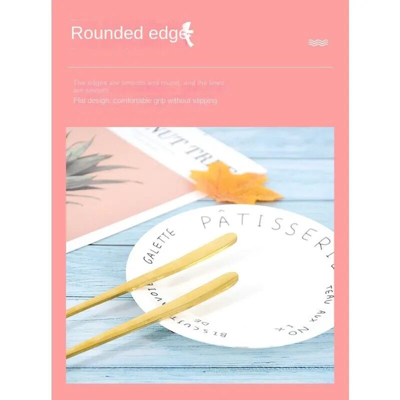 Set od 2 zlatne žlice i štapića od nehrđajućeg čelika (puni ravni štapići) Set posuđa