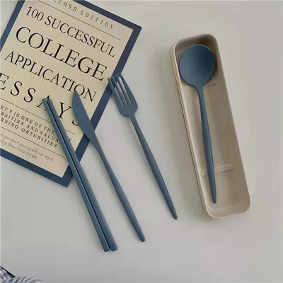 4 gab./Komplekts Galda piederumi Kviešu salmu karotes dakšiņas Irbulīši ar kastīti Studenti Galda piederumi Ceļojumi Pārnēsājami trauki Virtuves piederumi