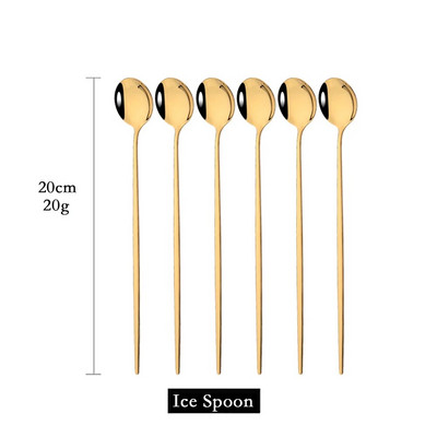 6kom žlica za miješanje kave Set pribora za jelo Sok Zlatne žličice za čaj Posuđe za jelo Sladoled Lopatica s dugom ručkom Posuđe Kuhinjski alati