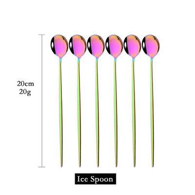 6kom žlica za miješanje kave Set pribora za jelo Sok Zlatne žličice za čaj Posuđe za jelo Sladoled Lopatica s dugom ručkom Posuđe Kuhinjski alati