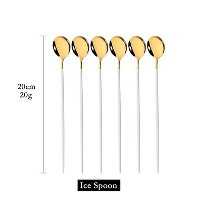 6kom žlica za miješanje kave Set pribora za jelo Sok Zlatne žličice za čaj Posuđe za jelo Sladoled Lopatica s dugom ručkom Posuđe Kuhinjski alati