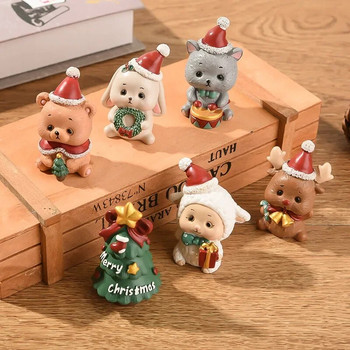 1 бр Коледна смола Семейство Орнаменти за малки животни Творческа декорация на дома Мини Коледно дърво Старец Коледен подарък