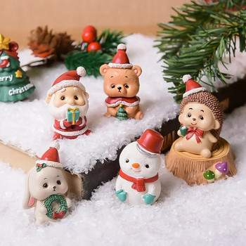 1 бр Коледна смола Семейство Орнаменти за малки животни Творческа декорация на дома Мини Коледно дърво Старец Коледен подарък