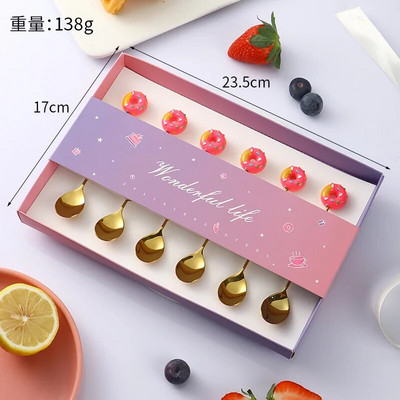 6 bucăți gogoși din oțel inoxidabil bomboane lingură furculițe cafea cu lapte linguri pentru amestecare unelte pentru prăjituri pentru desert set de tacâmuri linguriță veselă de bucătărie