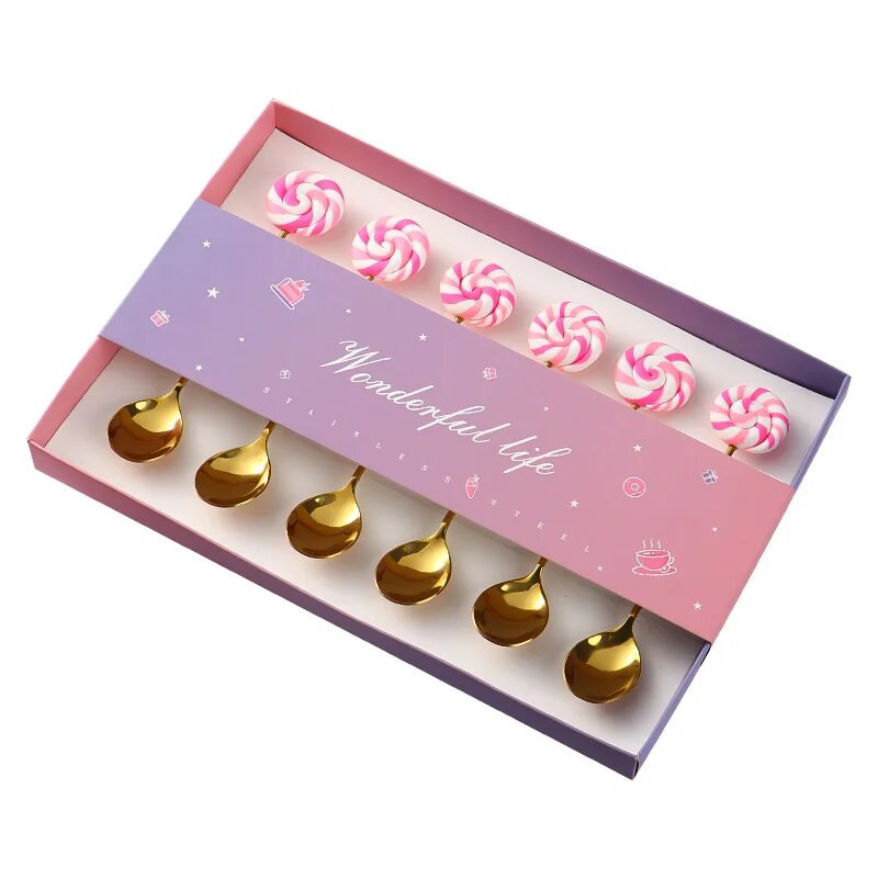 6 bucăți gogoși din oțel inoxidabil bomboane lingură furculițe cafea cu lapte linguri pentru amestecare unelte pentru prăjituri pentru desert set de tacâmuri linguriță veselă de bucătărie