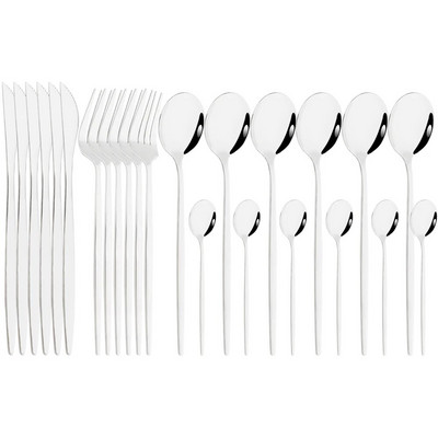 Spogulis 24 gab Zelta galda piederumu komplekti virtuves galda piederumi nerūsējošā tērauda nazis dakšiņas karotes sudraba trauku komplekts mājas trauku komplekts pusdienu komplekts