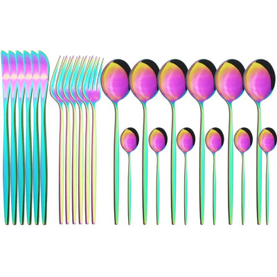 Spogulis 24 gab Zelta galda piederumu komplekti virtuves galda piederumi nerūsējošā tērauda nazis dakšiņas karotes sudraba trauku komplekts mājas trauku komplekts pusdienu komplekts