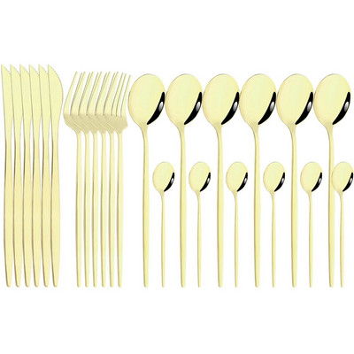 Spogulis 24 gab Zelta galda piederumu komplekti virtuves galda piederumi nerūsējošā tērauda nazis dakšiņas karotes sudraba trauku komplekts mājas trauku komplekts pusdienu komplekts