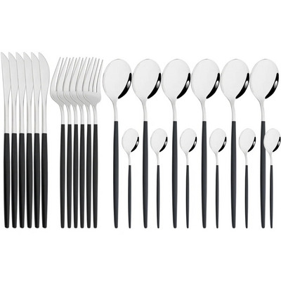 Spogulis 24 gab Zelta galda piederumu komplekti virtuves galda piederumi nerūsējošā tērauda nazis dakšiņas karotes sudraba trauku komplekts mājas trauku komplekts pusdienu komplekts