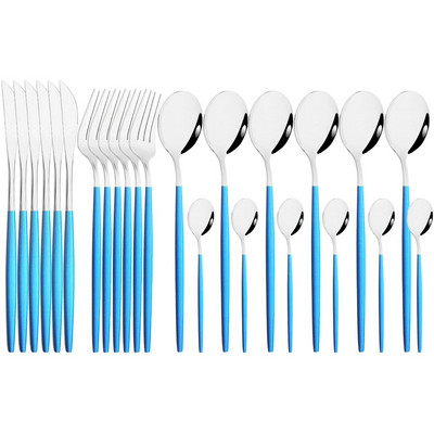 Spogulis 24 gab Zelta galda piederumu komplekti virtuves galda piederumi nerūsējošā tērauda nazis dakšiņas karotes sudraba trauku komplekts mājas trauku komplekts pusdienu komplekts