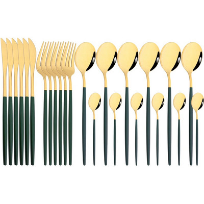 Spogulis 24 gab Zelta galda piederumu komplekti virtuves galda piederumi nerūsējošā tērauda nazis dakšiņas karotes sudraba trauku komplekts mājas trauku komplekts pusdienu komplekts