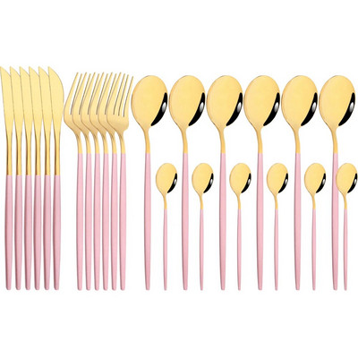 Spogulis 24 gab Zelta galda piederumu komplekti virtuves galda piederumi nerūsējošā tērauda nazis dakšiņas karotes sudraba trauku komplekts mājas trauku komplekts pusdienu komplekts