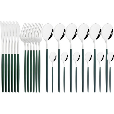 Spogulis 24 gab Zelta galda piederumu komplekti virtuves galda piederumi nerūsējošā tērauda nazis dakšiņas karotes sudraba trauku komplekts mājas trauku komplekts pusdienu komplekts