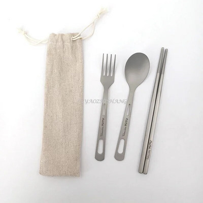 Tīra titāna galda piederumu komplekts āra mājsaimniecības matēts nažu un dakšu karotes irbulīši ceļojumu kempings pārnēsājams nažu un dakšiņu komplekts